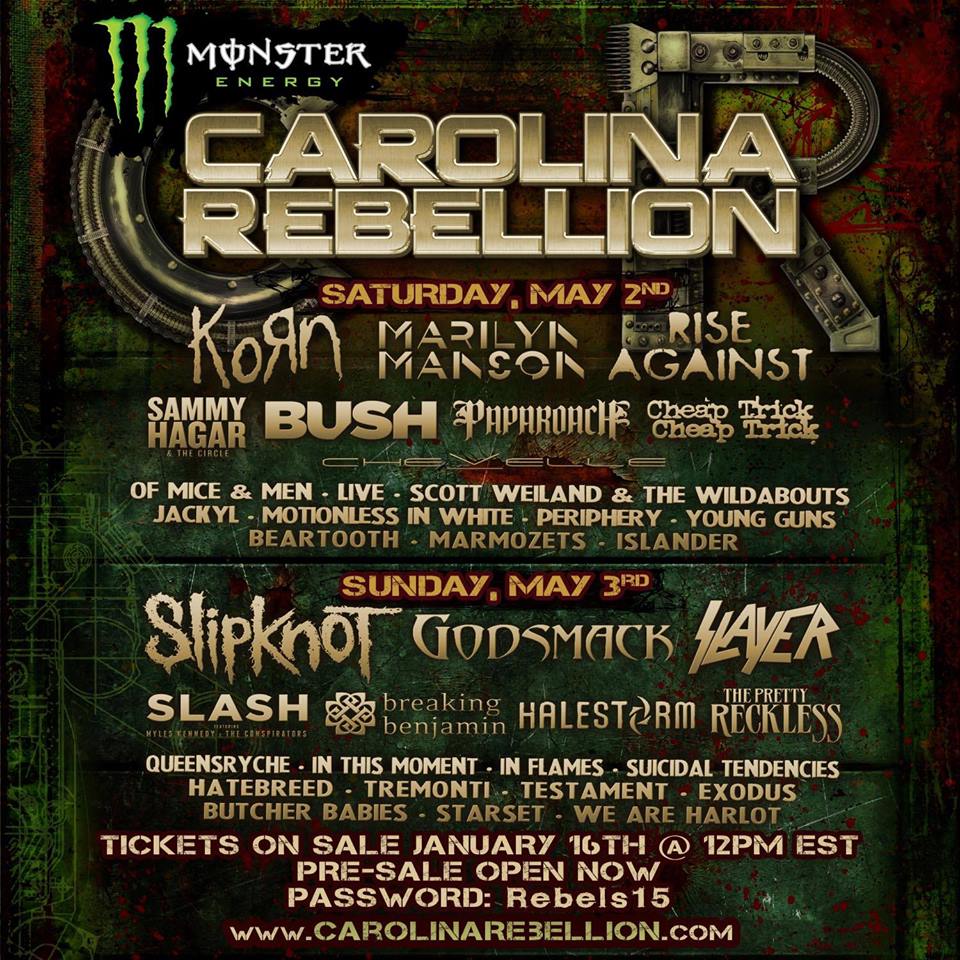Korn and Slipknot To Headline 2015 Carolina Rebellion